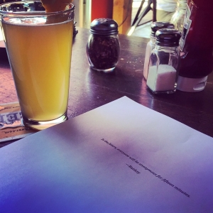 This is how I read through the first draft of The Iron Harvest. With a beer at The Hub.